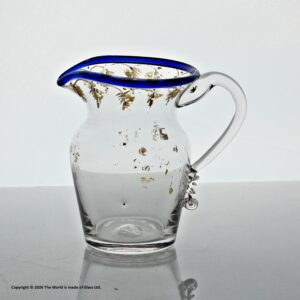 Georgian gilded clear glass cream jug, blue glass rim