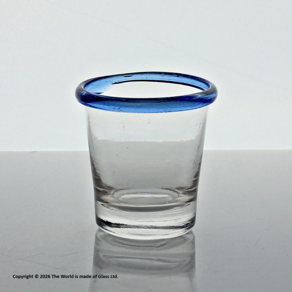 Georgian small clear glass tumbler, blue glass rim