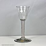 Georgian double series opaque twist wine glass, flute-moulded rounded funnel bowl