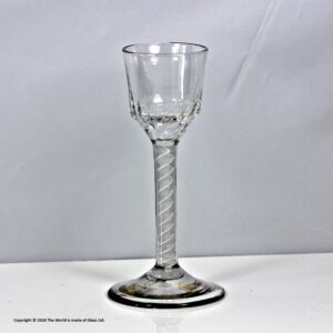 Georgian double series opaque twist wine glass, wrythened ogee bowl