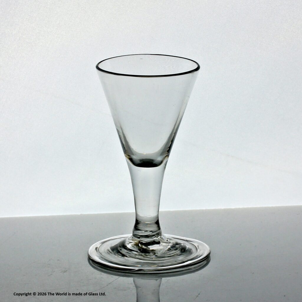 Georgian plain stem dram glass, funnel bowl, folded foot