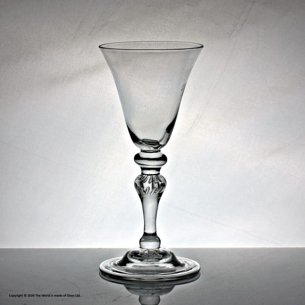 Georgian baluster wine goblet, bell bowl, domed foot
