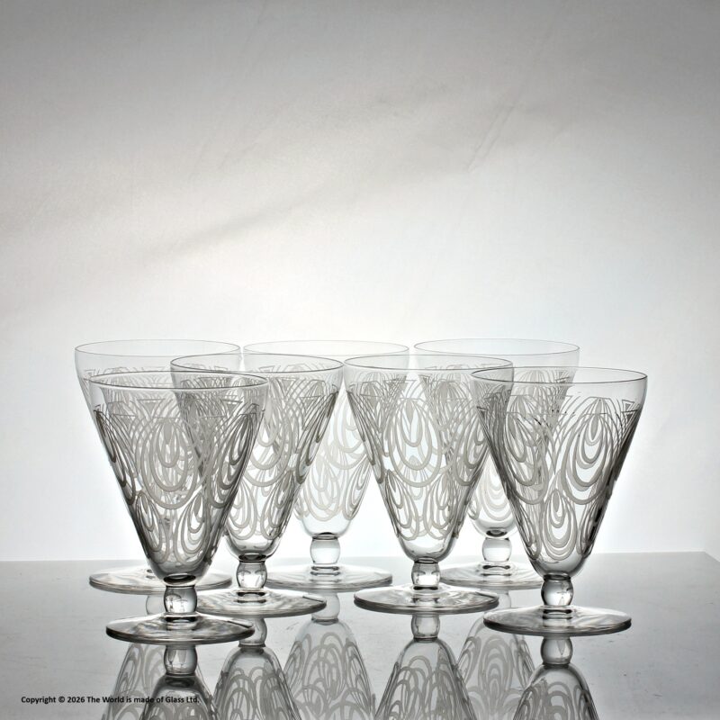 Set of seven St. Louis Crysal Astrid wine goblets