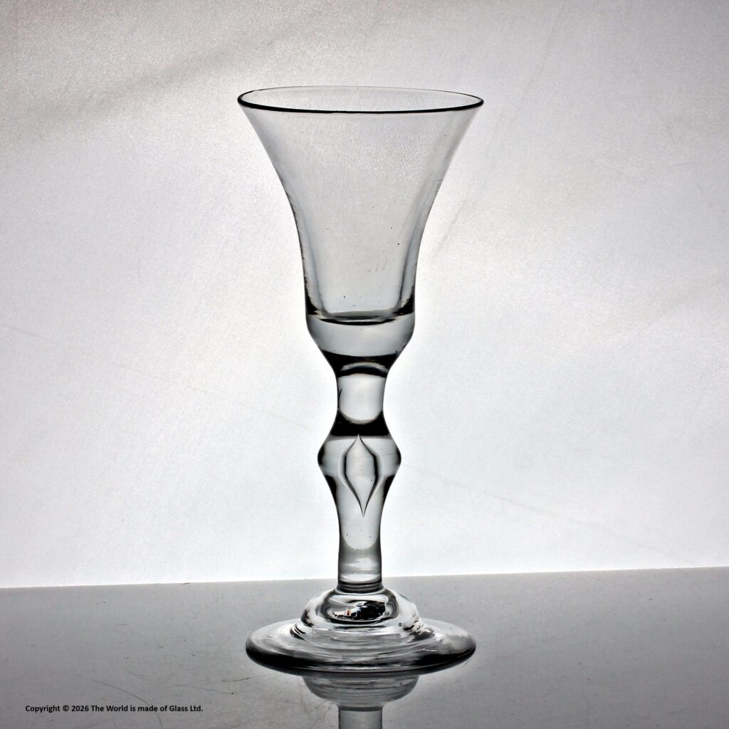 Georgian baluster wine glass, bell bowl, domed foot