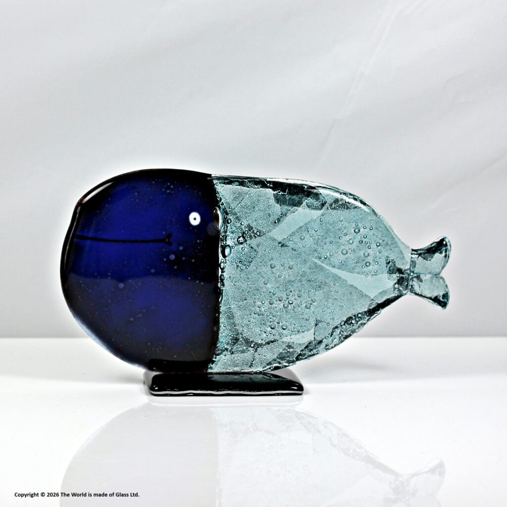 Maciej Habrat fused glass whale figurine, 21 cm