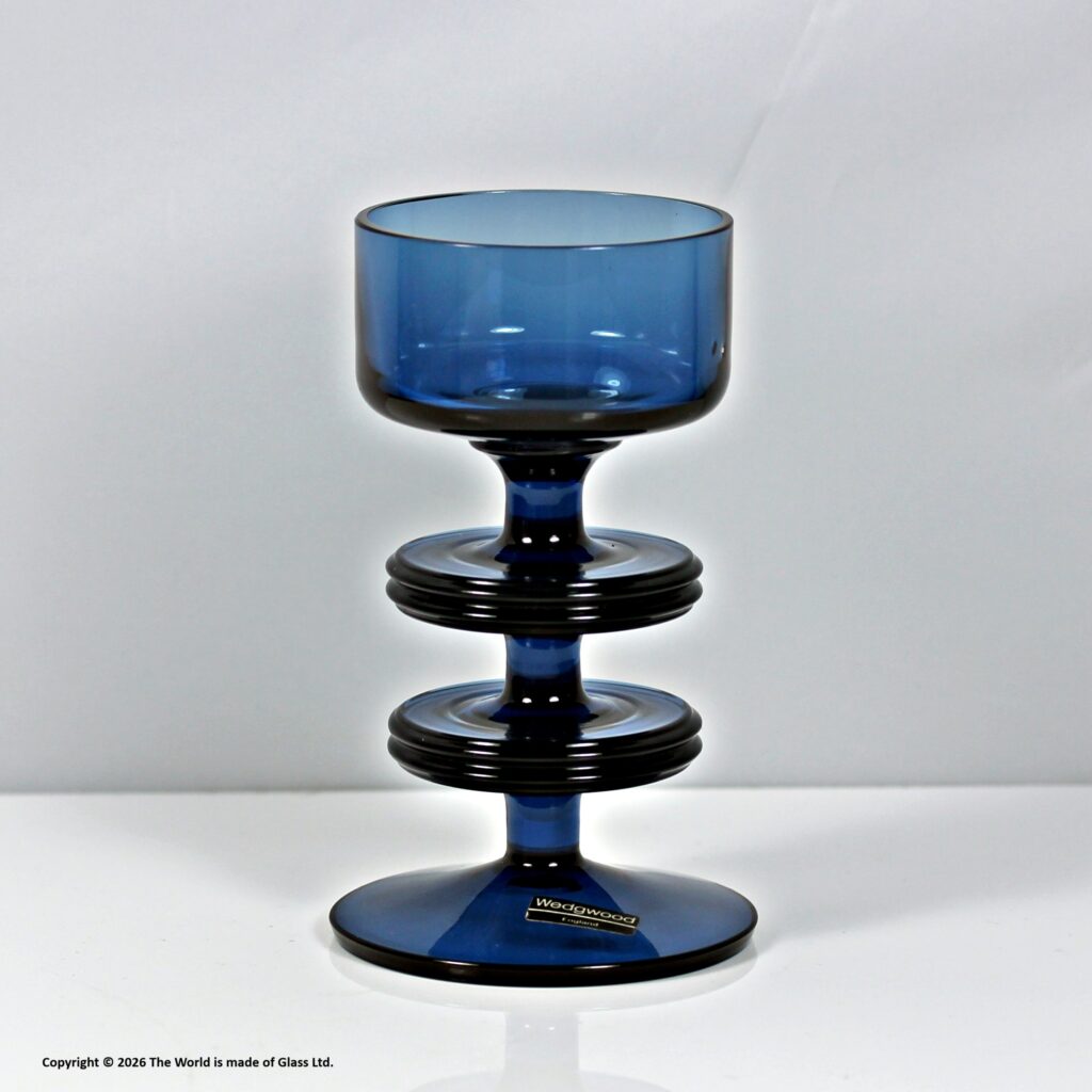 Wedgwood Glass Sheringham candlestick, two disk, blue