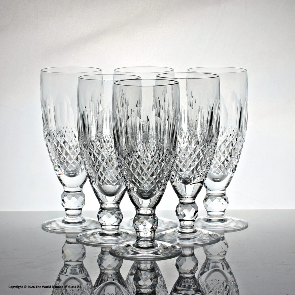 Set of six Wateford Crystal Colleen pattern champagne flutes